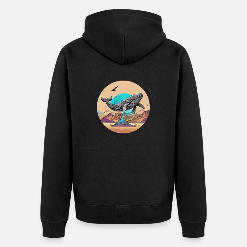 Désert psychédélique avec Flying Whale - Veste à capuche bio Premium Unisexe - noir