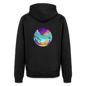 Psychedelic Sky over Desert and Valley - Unisex Premium Organic Zip Hoodie - black - Back - Nico (187cm)