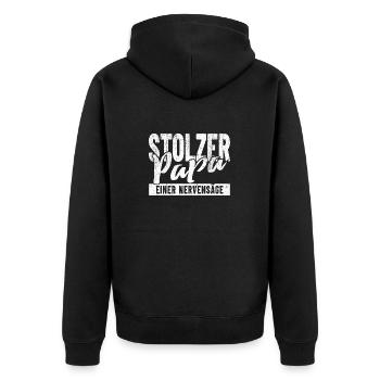 Stolzer Papa einer Nervensäge - Unisex Premium Bio Zip Hoodie - Schwarz - Hinten - Nico (187cm)