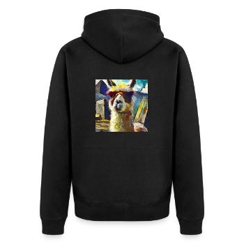 Abstract Colored Oil Painting of a Llama - Unisex Premium Organic Zip Hoodie - black - Back - Nico (187cm)