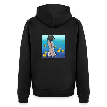 Nackte Frau im Wasser mit Gummienten - Unisex Premium Bio Zip Hoodie - Schwarz - Hinten - Nico (187cm)