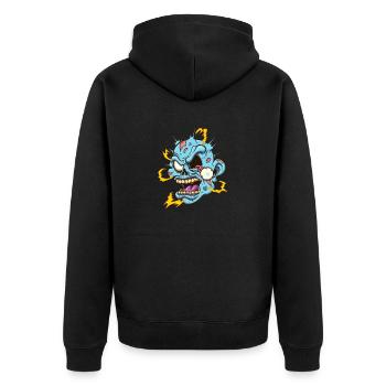 Zombiekopf mit Stromschlag - Unisex Premium Bio Zip Hoodie - Schwarz - Hinten - Nico (187cm)