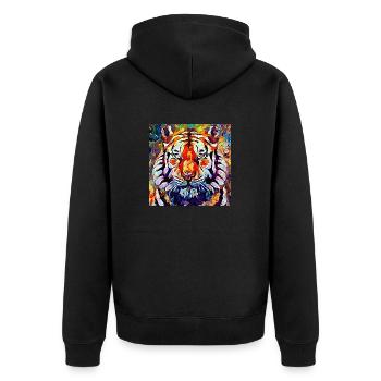 Abstraktes farbiges Ölgemälde eines Tigers - Unisex Premium Bio Zip Hoodie - Schwarz - Hinten - Nico (187cm)