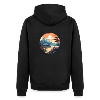 Dämmerung über den japanischen Bergen - Unisex Premium Bio Zip Hoodie - Schwarz - Hinten - Nico (187cm)