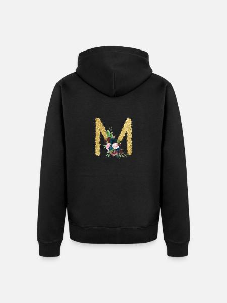 Letter m gold floral - Unisex Premium Organic Zip Hoodie - black
