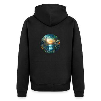 Ein Sonnenuntergang in der Grossstadt im Amazonas - Unisex Premium Bio Zip Hoodie - Schwarz - Hinten - Nico (187cm)