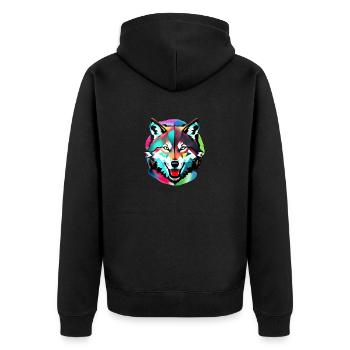 Bunter Wolf - Unisex Premium Bio Zip Hoodie - Schwarz - Hinten - Nico (187cm)