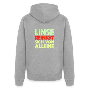 Linse Reinigt Sich Von Alleine - Unisex Premium Bio Zip Hoodie - Grau meliert - Hinten - Nico (187cm)