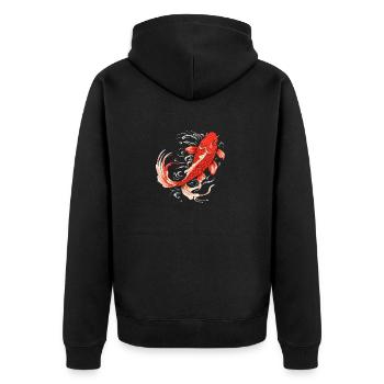 Single Koifisch freut sich auf dich - Unisex Premium Bio Zip Hoodie - Schwarz - Hinten - Nico (187cm)