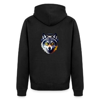 wolf - Unisex Premium Organic Zip Hoodie - black - Back - Nico (187cm)