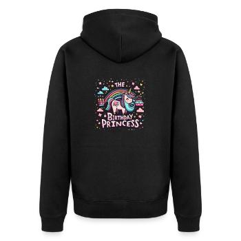 La princesse d’anniversaire : Licorne avec lettrage - Veste à capuche bio Premium Unisexe - noir - Dos - Nico (187cm)