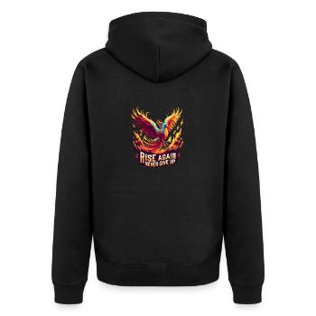 Never give up: Phönix aus der Asche - Unisex Premium Bio Zip Hoodie - Schwarz - Hinten - Nico (187cm)