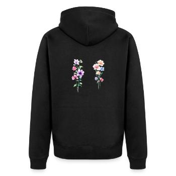 Two Flowers - Unisex Premium Bio Zip Hoodie - Schwarz - Hinten - Nico (187cm)