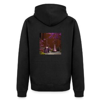 Purple copper bell in a Zen garden - Unisex Premium Organic Zip Hoodie - black - Back - Nico (187cm)