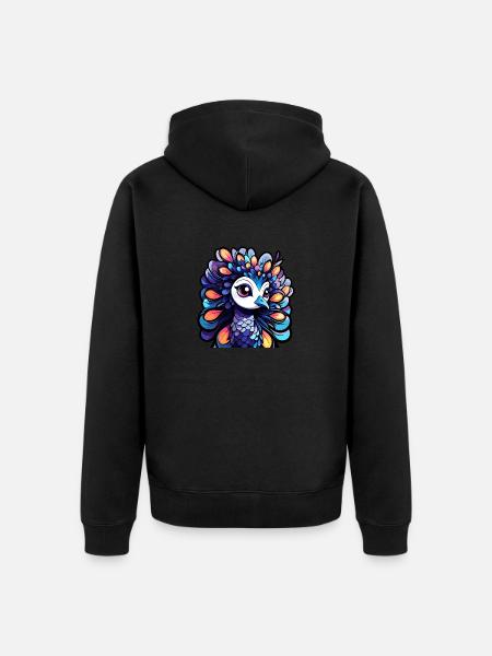 Peacock Bird Drawing - Unisex Premium Organic Zip Hoodie - black