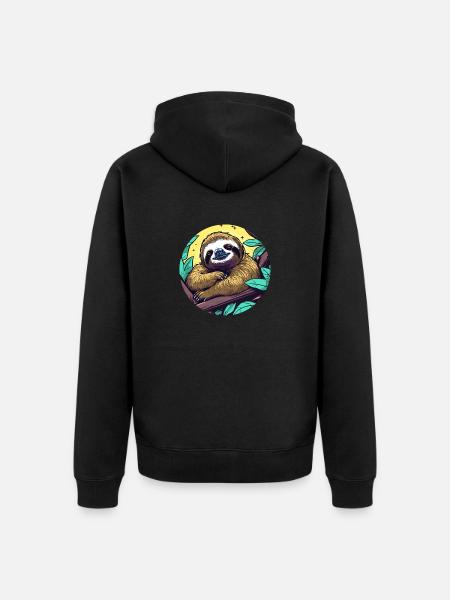 Sleeping Sloth Illustration - Unisex Premium Organic Zip Hoodie - black