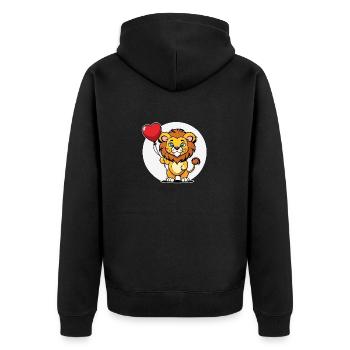 Löwe Herz - Valentinstag - Unisex Premium Bio Zip Hoodie - Schwarz - Hinten - Nico (187cm)