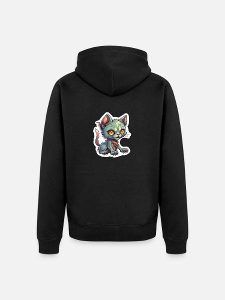 Zombie cat illustration - Unisex Premium Organic Zip Hoodie - black