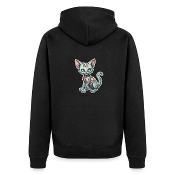 Illustration de chat zombie - Veste à capuche bio Premium Unisexe - noir - Dos - Nico (187cm)