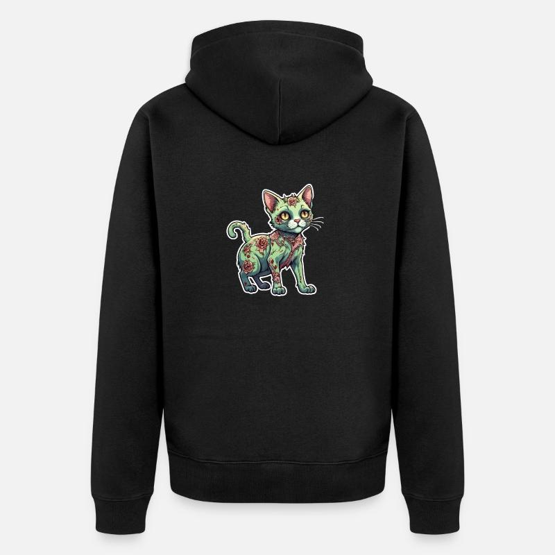 Illustration de chat zombie - Veste à capuche bio Premium Unisexe - noir