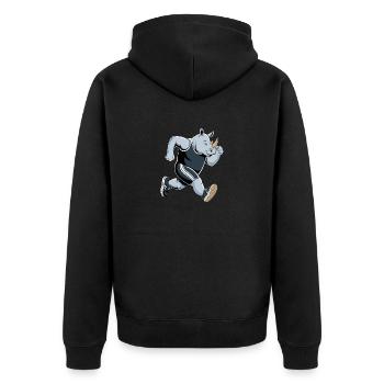 Energiegeladener Nashorn-Athlet - Unisex Premium Bio Zip Hoodie - Schwarz - Hinten - Nico (187cm)