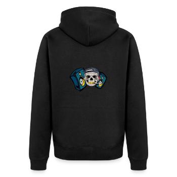 Skull with cigar and music boxes - Unisex Premium Bio Zip Hoodie - Schwarz - Hinten - Nico (187cm)