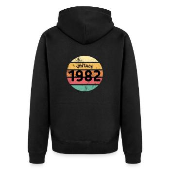 Vintage 1982- Retro-Birthday - Unisex Premium Organic Zip Hoodie - black - Back - Nico (187cm)