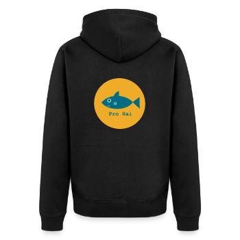 Pro Hai, Pro Meerestier, Pro Ozeanien - Unisex Premium Bio Zip Hoodie - Schwarz - Hinten - Nico (187cm)