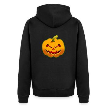 Halloween-Kürbis – Gruselig - Unisex Premium Bio Zip Hoodie - Schwarz - Hinten - Nico (187cm)