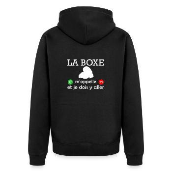 la boxe m appelle / cadeau humour boxeur - Veste à capuche bio Premium Unisexe - noir - Dos - Nico (187cm)