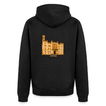 Zittau Rathaus Zitawa Oberlausitz Sachsen - Unisex Premium Bio Zip Hoodie - Schwarz - Hinten - Nico (187cm)