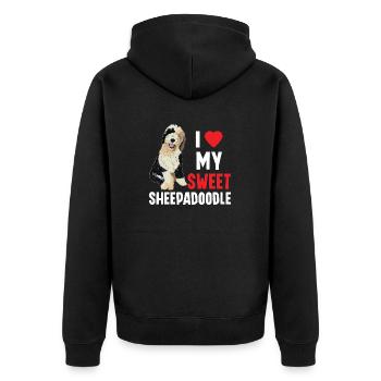 Sheepadoodle Doodle Dog - Unisex Premium Organic Zip Hoodie - black - Back - Nico (187cm)