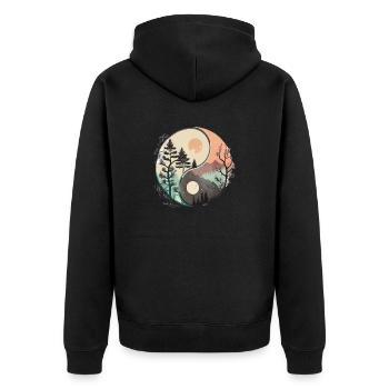 Ying Yang - Berge / Strand - Unisex Premium Bio Zip Hoodie - Schwarz - Hinten - Nico (187cm)