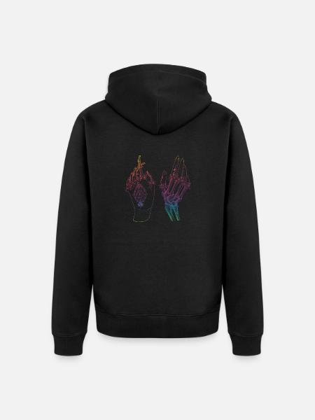 Regenbogen Skelett Hände Boho Gothic - Unisex Premium Bio Zip Hoodie - Schwarz
