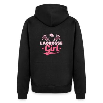 Lacrosse Girl Lacrosse Player Woman - Unisex Premium Bio Zip Hoodie - Schwarz - Hinten - Nico (187cm)