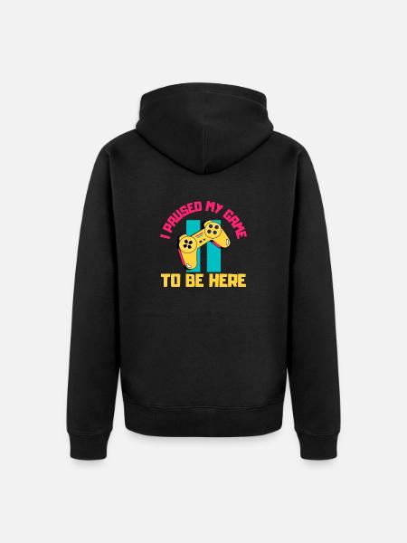 Ich habe mein Spiel unterbrochen, um hier zu sein - Unisex Premium Bio Zip Hoodie - Schwarz