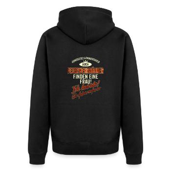 JGA BRAEUTIGAM - Feuerwehrmann - Version Auch rot - Unisex Premium Bio Zip Hoodie - Schwarz - Hinten - Nico (187cm)