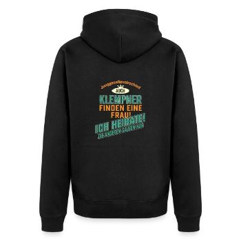 JGA BRAEUTIGAM - Klempner - petrol strong orange - - Unisex Premium Bio Zip Hoodie - Schwarz - Hinten - Nico (187cm)