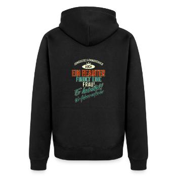 JGA Team - Beamter - Version Auch - petrol - - Unisex Premium Bio Zip Hoodie - Schwarz - Hinten - Nico (187cm)