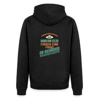 JGA Team - Brauer und Mälzer - petrol strong - Unisex Premium Bio Zip Hoodie - Schwarz - Hinten - Nico (187cm)