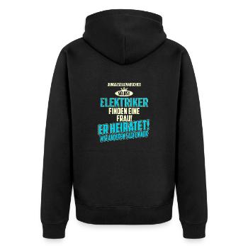 JGA Team - Elektriker - strong sky blue - - Unisex Premium Bio Zip Hoodie - Schwarz - Hinten - Nico (187cm)