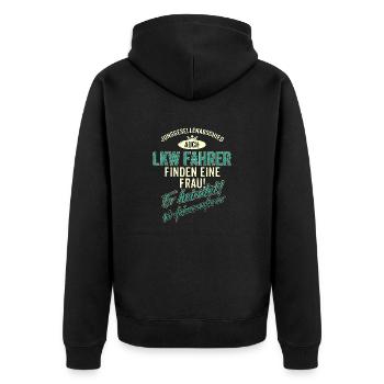 JGA Team - LKW Fahrer - Version Auch - petrol - - Unisex Premium Bio Zip Hoodie - Schwarz - Hinten - Nico (187cm)