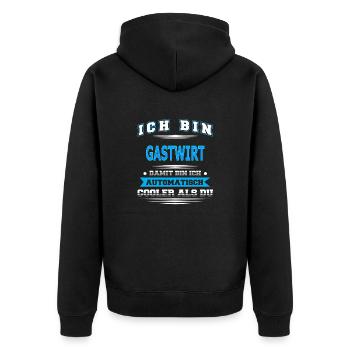 GASTWIRT - Unisex Premium Bio Zip Hoodie - Schwarz - Hinten - Nico (187cm)