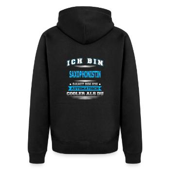 SAXOPHONISTIN - Unisex Premium Bio Zip Hoodie - Schwarz - Hinten - Nico (187cm)