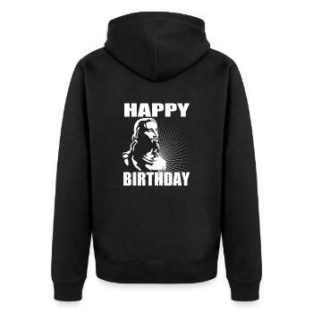Happy Birthday - Unisex Premium Bio Zip Hoodie - Schwarz - Hinten - Nico (187cm)