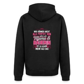 BÄUERIN - Mama - Unisex Premium Bio Zip Hoodie - Schwarz - Hinten - Nico (187cm)