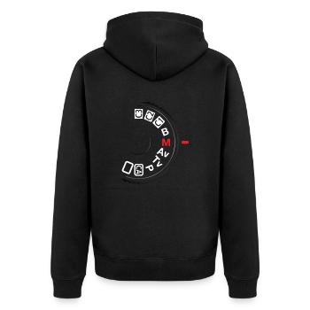 Shoot M - Unisex Premium Organic Zip Hoodie - black - Back - Nico (187cm)