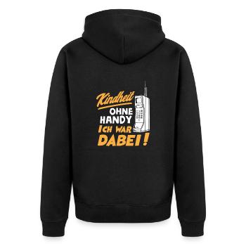Kindheit ohne Handy ich war dabei - Unisex Premium Bio Zip Hoodie - Schwarz - Hinten - Nico (187cm)