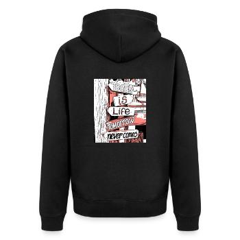 Matala-Spirit II - Unisex Premium Bio Zip Hoodie - Schwarz - Hinten - Nico (187cm)