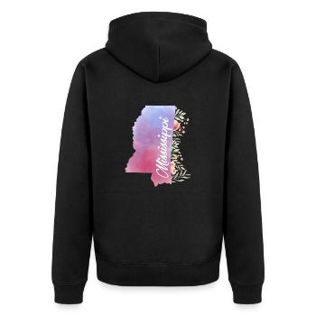 Karte von Mississippi mit Blumen - Unisex Premium Bio Zip Hoodie - Schwarz - Hinten - Nico (187cm)